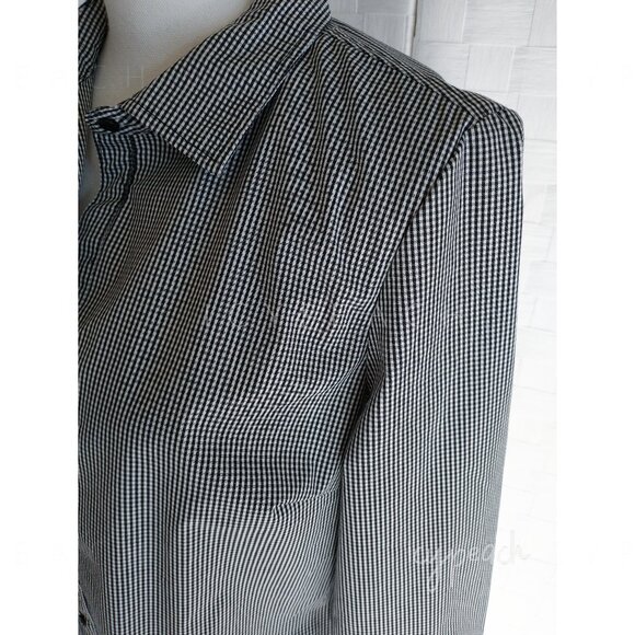George Button Down Shirt Medium Black White Gingham Top Classic Preppy Lagenlook - Picture 10 of 14